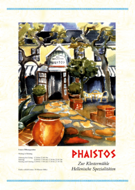 Speisekarte des Restaurant Phaistos – Zur Klostermühle – Hellenische Spezialitäten in Wiesbaden